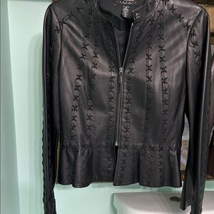 Women’s leather jacket lined. Designer laundry leather jacket size Medium